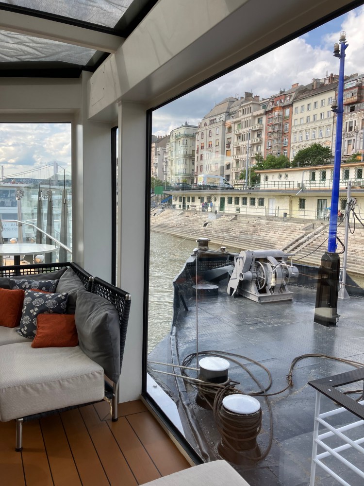 View from a cruise boat moored on the Danube in Budapest, Hungary
